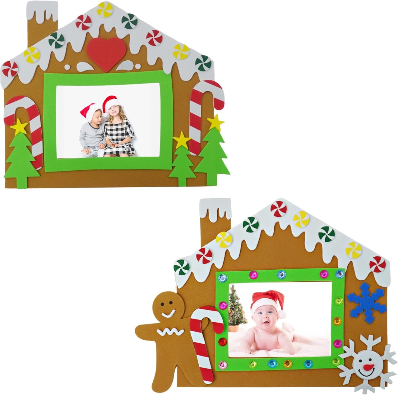 4E’s Novelty Foam Gingerbread House Picture Frame Craft Kit (12 Pack) – DIY Christmas Photo Frame Magnet Craft for Kids Ages 3-12, Classroom Holiday Crafts, Bulk Christmas Party Favors for Kids